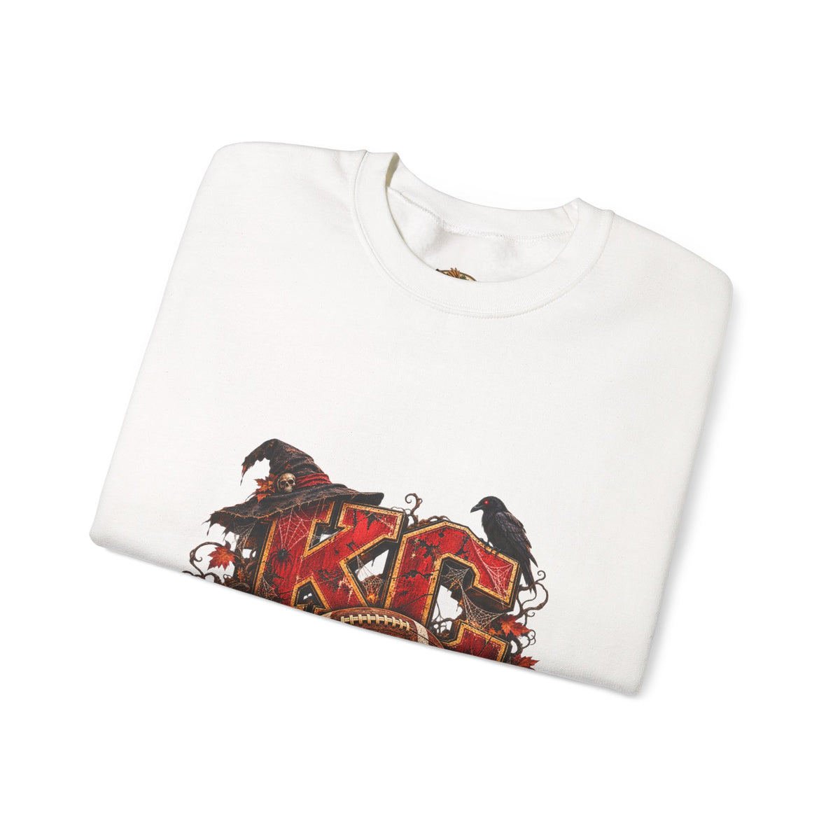 KC Halloween Crewneck Sweatshirt — Haunted Pumpkin Football Design-Flour and Foundry Meercantile Co.
