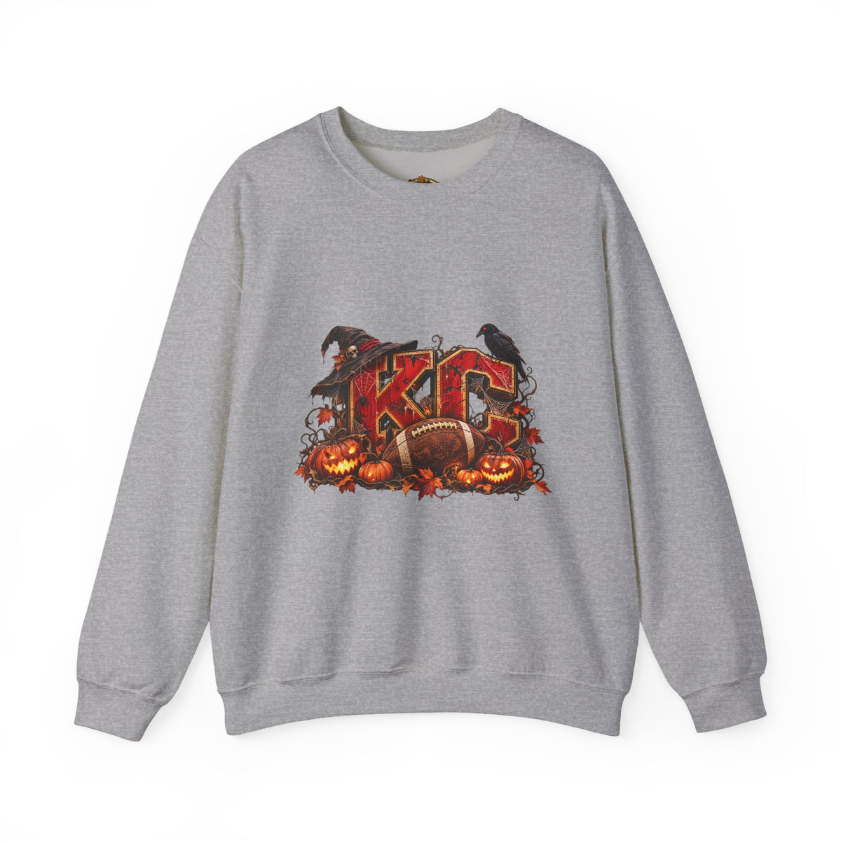KC Halloween Crewneck Sweatshirt — Haunted Pumpkin Football Design-Flour and Foundry Meercantile Co.