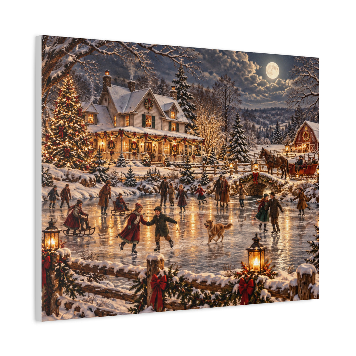 Christmas Village Ice Skating Matte Canvas Wall Art