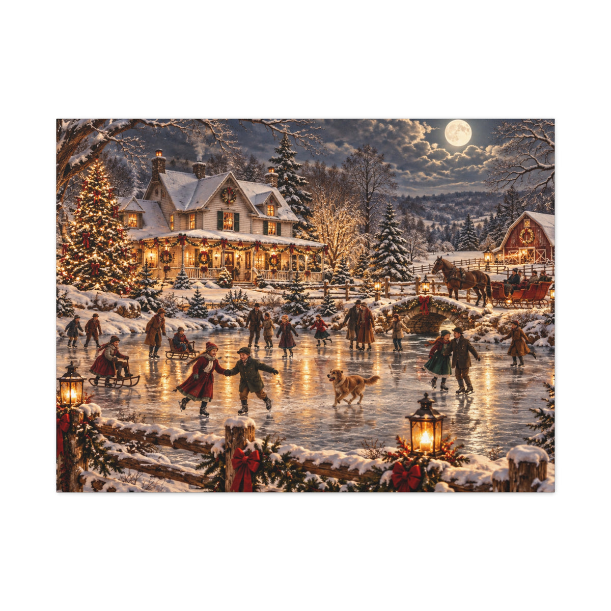 Christmas Village Ice Skating Matte Canvas Wall Art