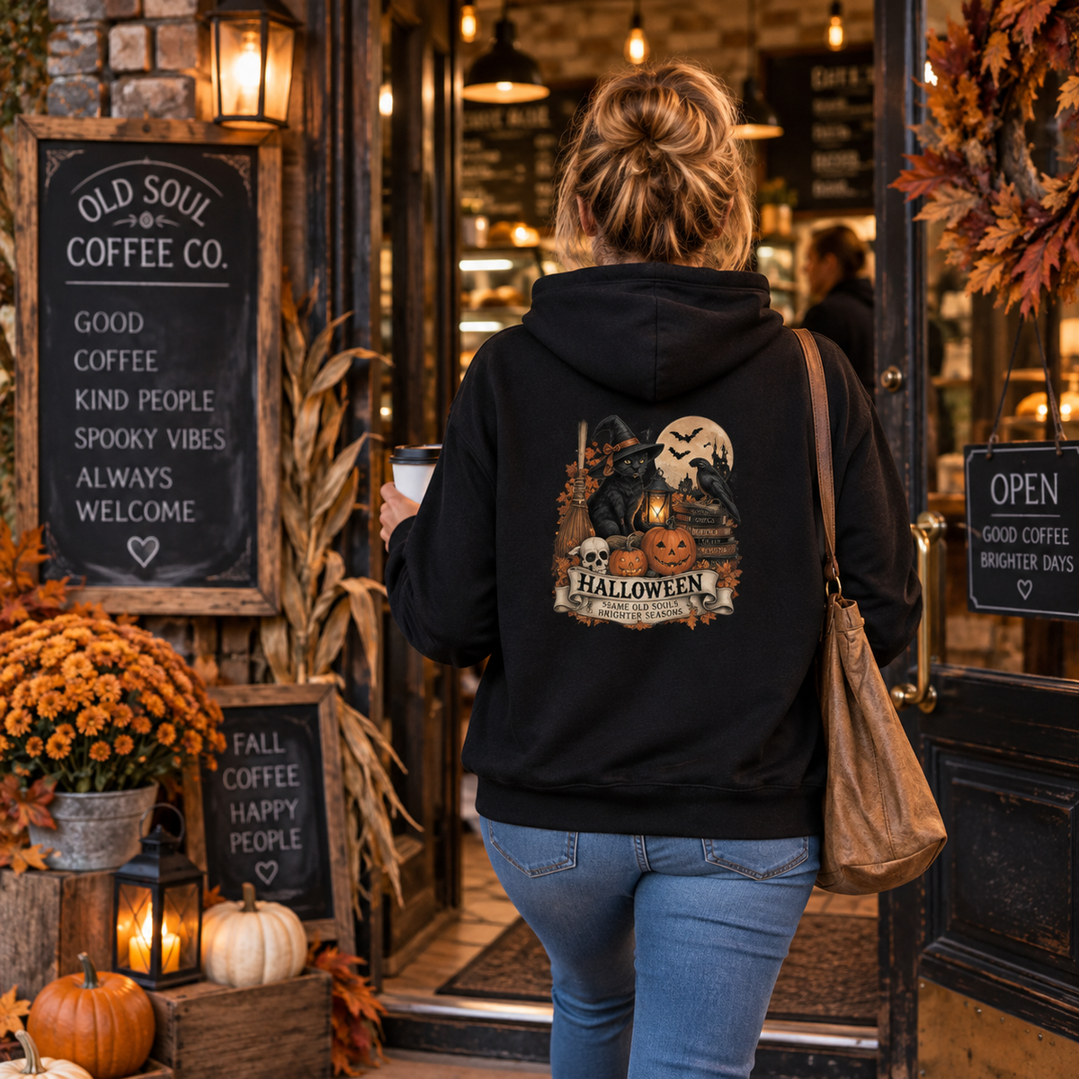 Vintage Halloween Black Cat Hoodie | Witchy Fall Graphic Sweatshirt | Flour & Foundry Mercantile Co.