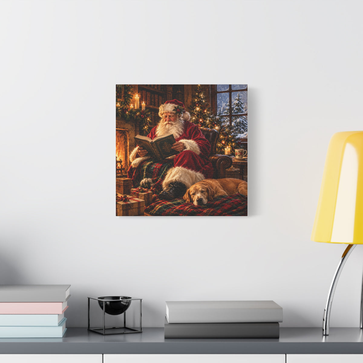 Santa Reading by the Hearth Canvas Wall Art