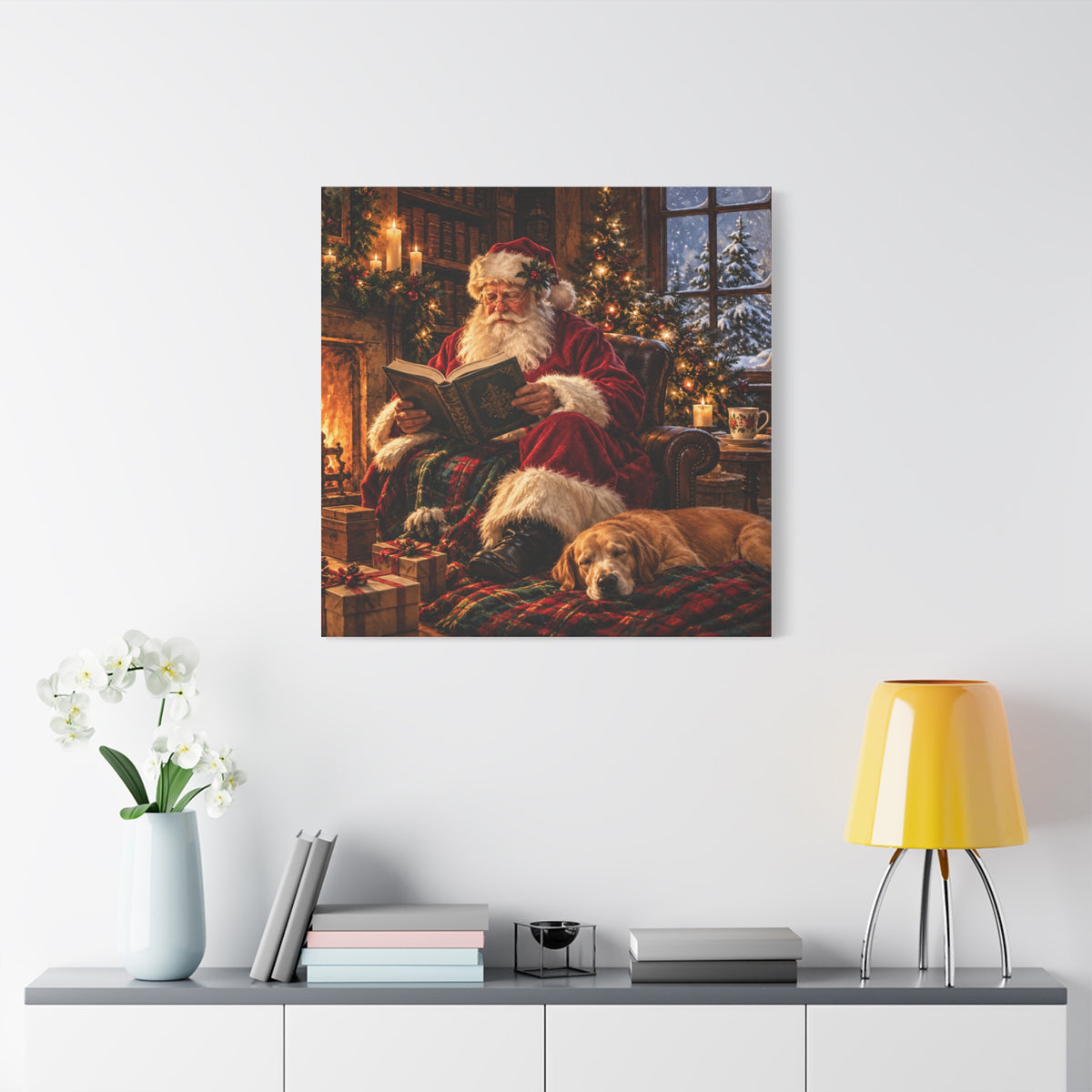 Santa Reading by the Hearth Canvas Wall Art