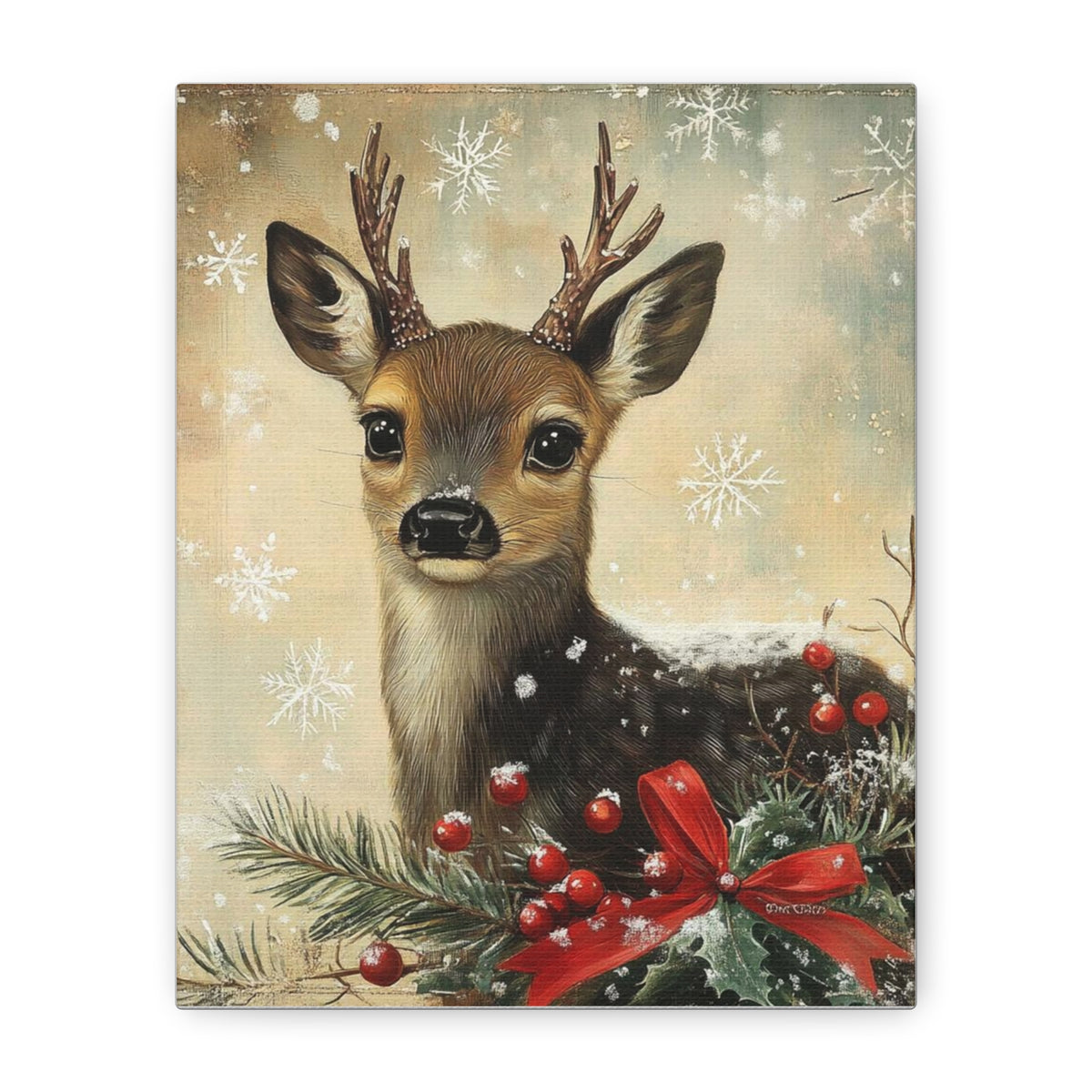 Christmas Fawn Canvas Art – Festive Deer Holiday Wall Decor