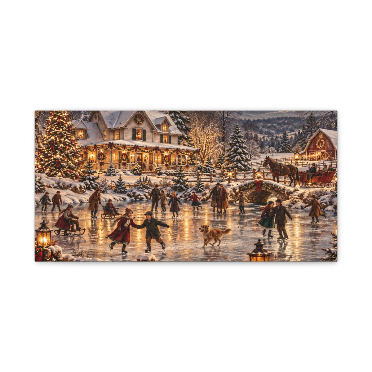 Christmas Village Ice Skating Matte Canvas Wall Art