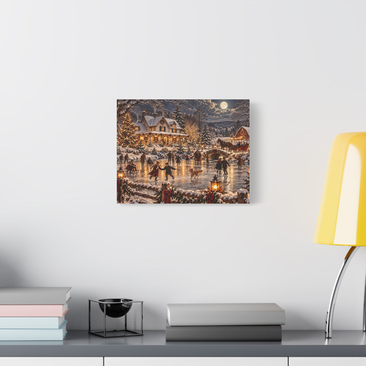 Christmas Village Ice Skating Matte Canvas Wall Art