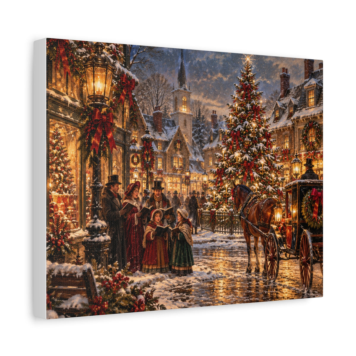 Christmas Carolers Vintage Street Canvas - Matte Stretched Wall Art