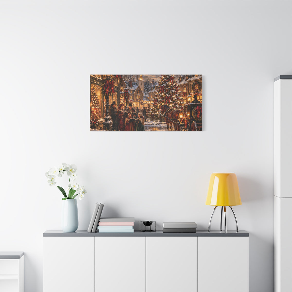 Christmas Carolers Vintage Street Canvas - Matte Stretched Wall Art