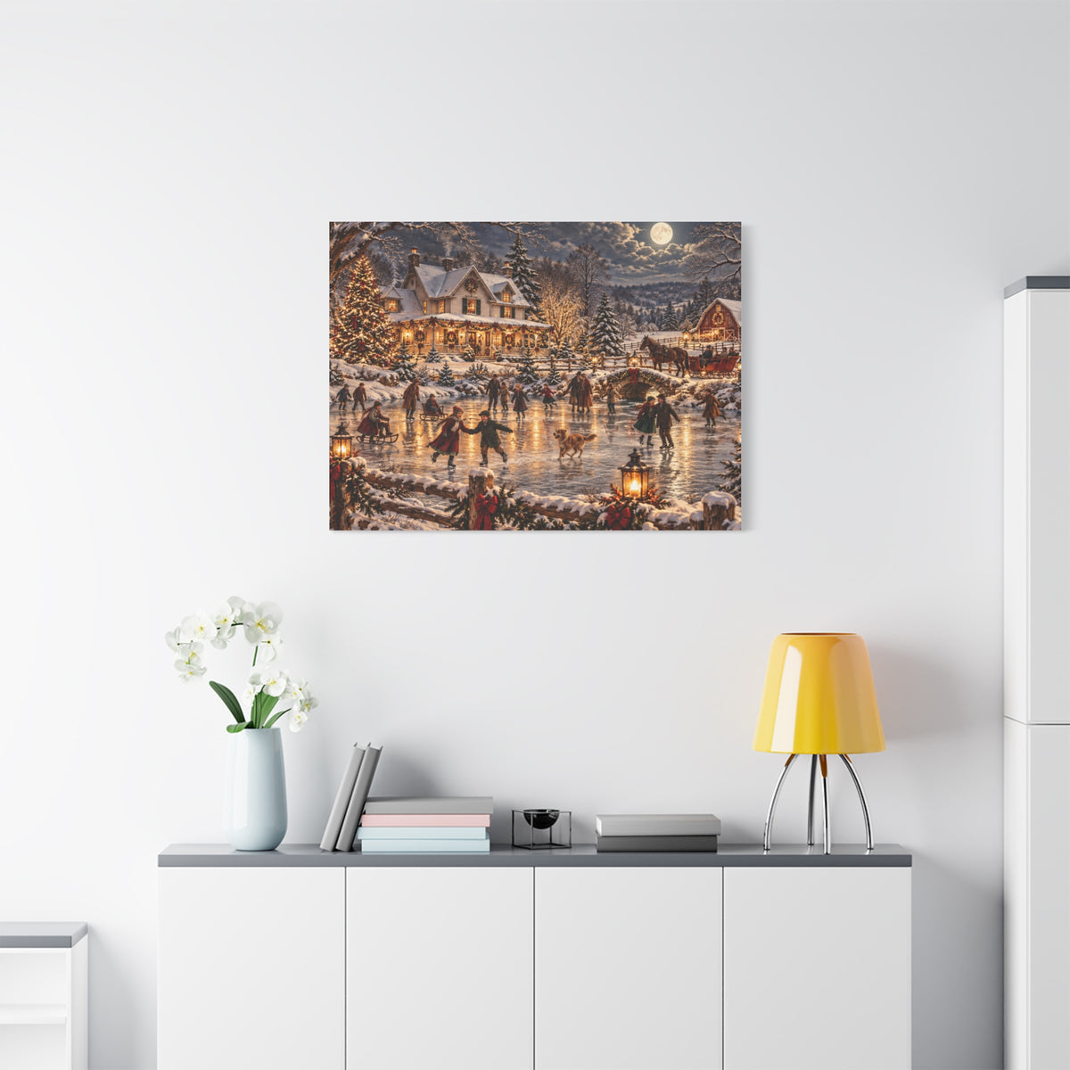 Christmas Village Ice Skating Matte Canvas Wall Art
