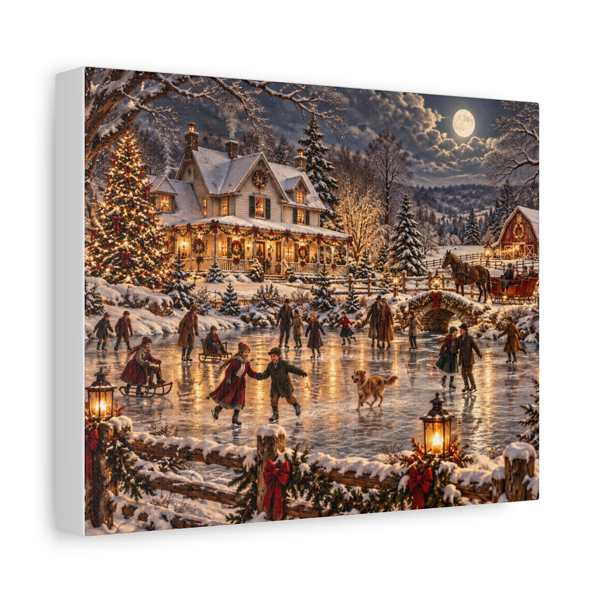 Christmas Village Ice Skating Matte Canvas Wall Art