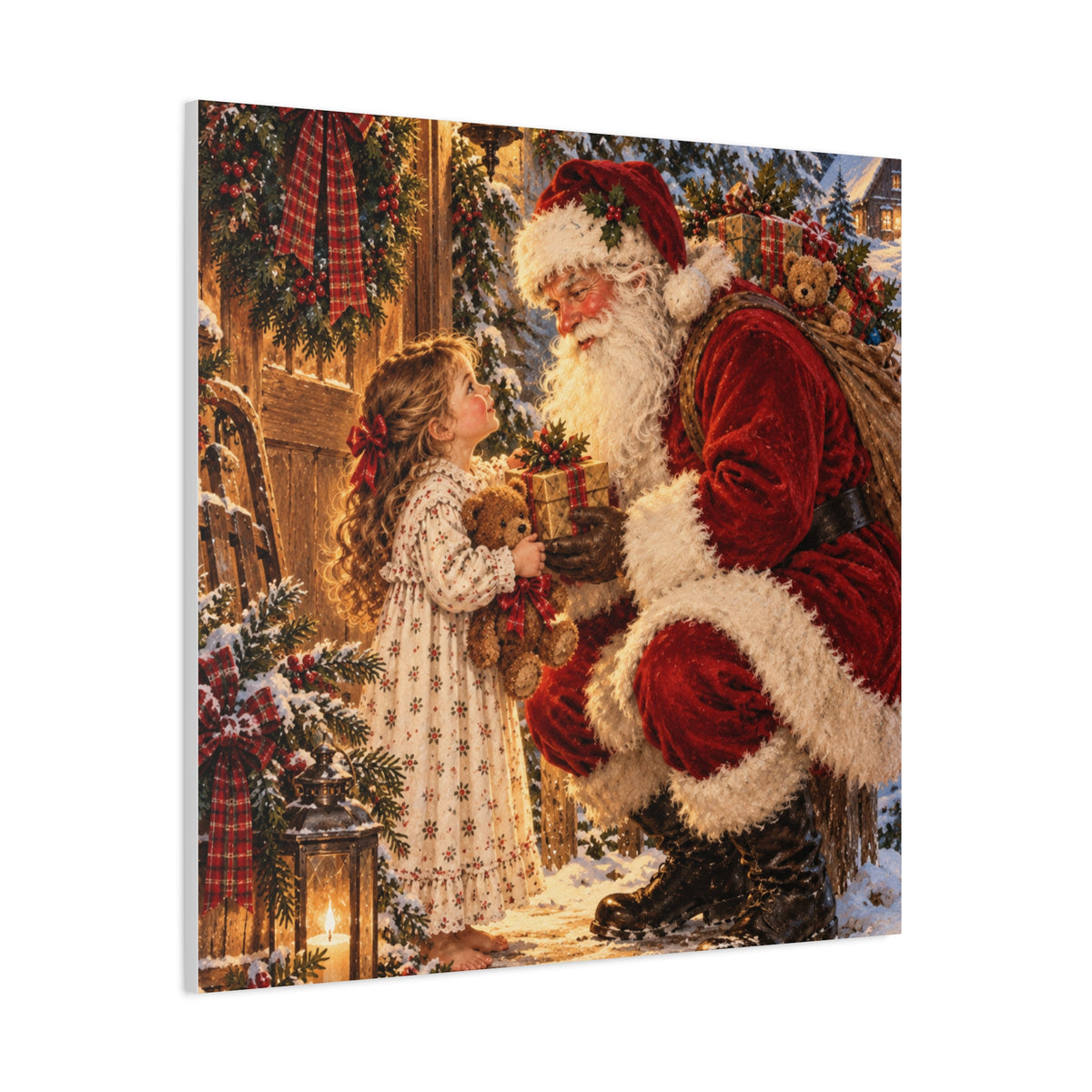Vintage Santa and Child Christmas Canvas Wall Art