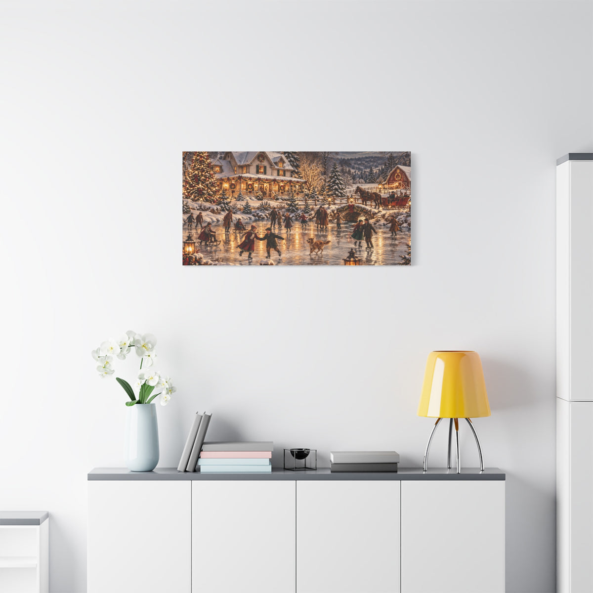 Christmas Village Ice Skating Matte Canvas Wall Art