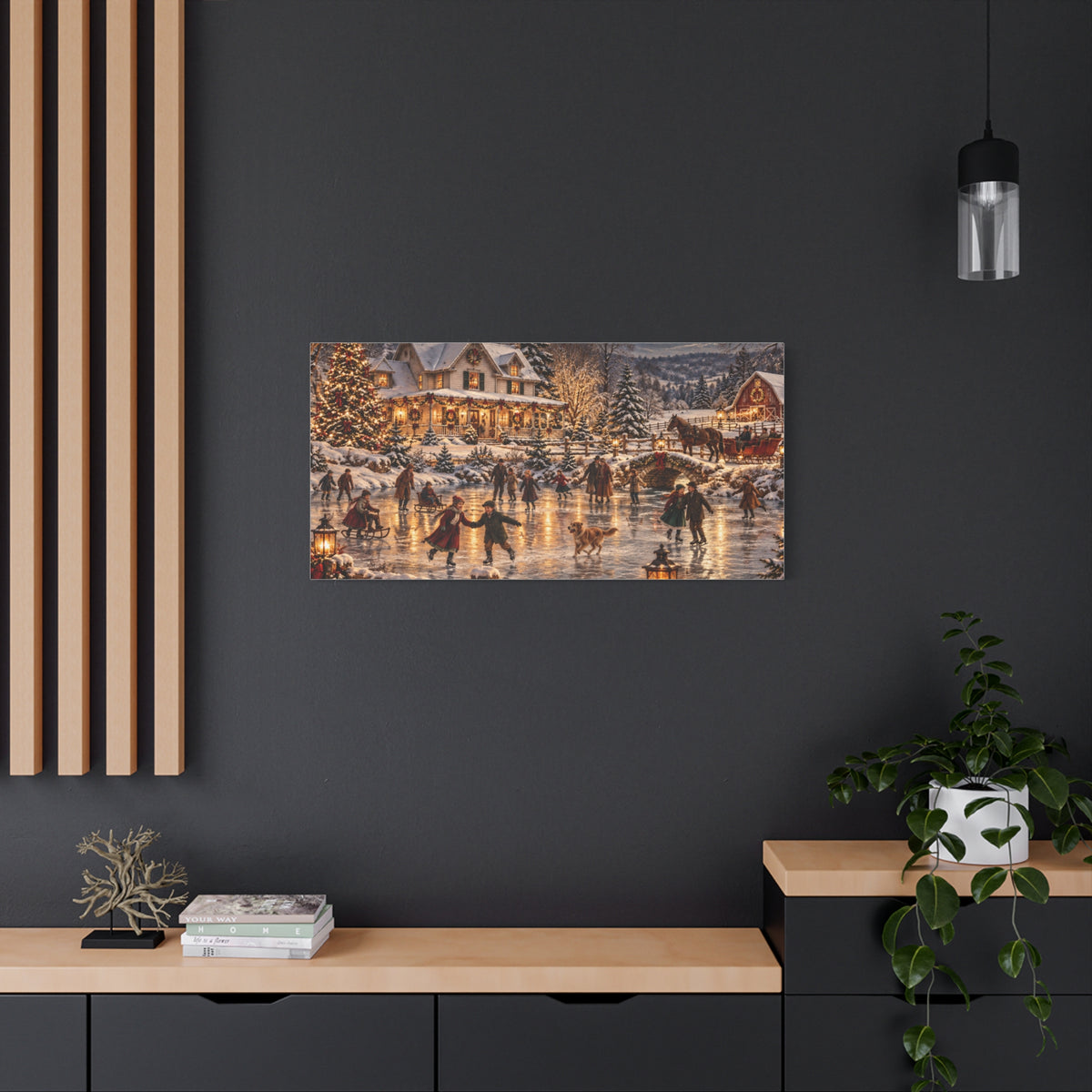 Christmas Village Ice Skating Matte Canvas Wall Art