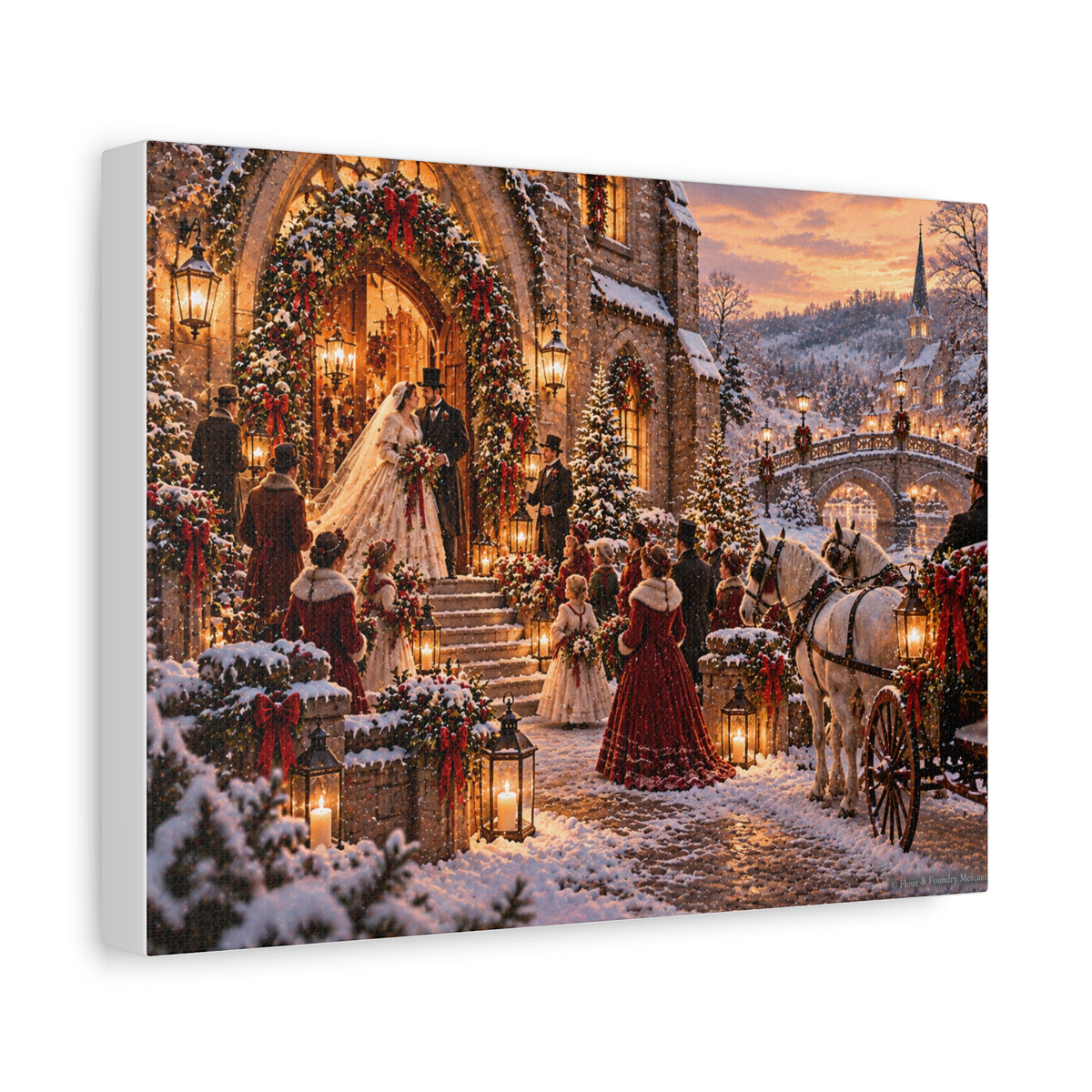 Victorian Christmas Wedding Church Scene Canvas