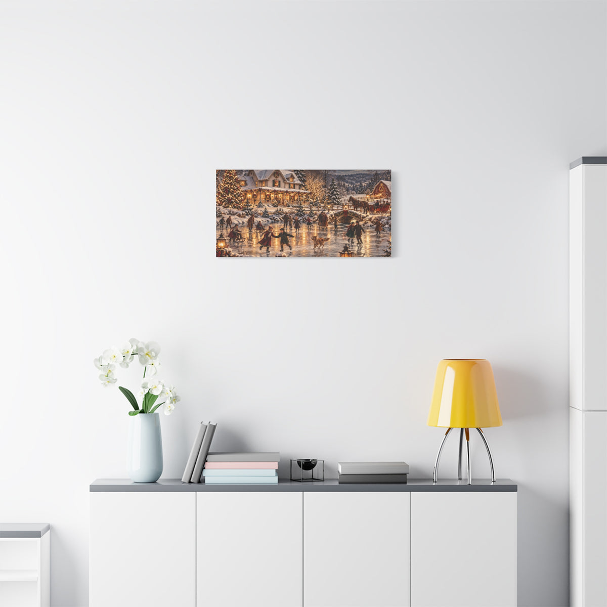 Christmas Village Ice Skating Matte Canvas Wall Art