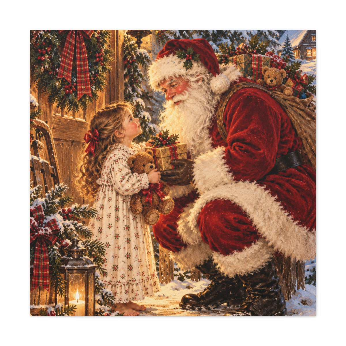 Vintage Santa and Child Christmas Canvas Wall Art