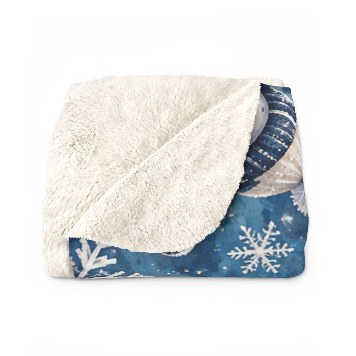 Snowman Sherpa Blanket — Cozy Blue Snowflake Fleece Throw for Winter & Holidays