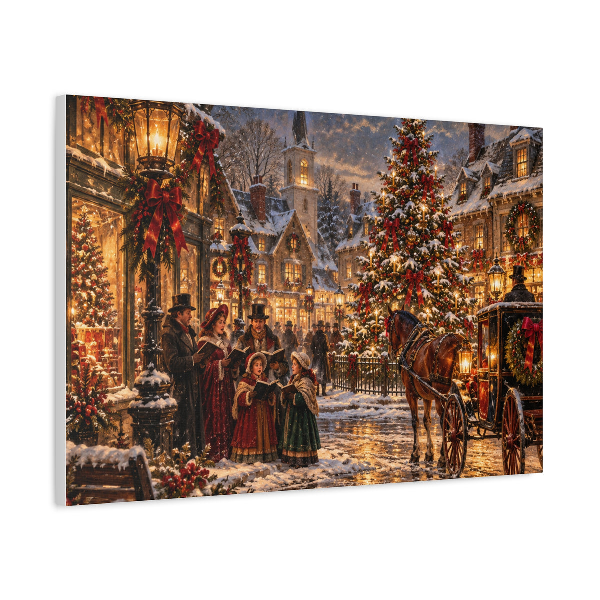 Christmas Carolers Vintage Street Canvas - Matte Stretched Wall Art