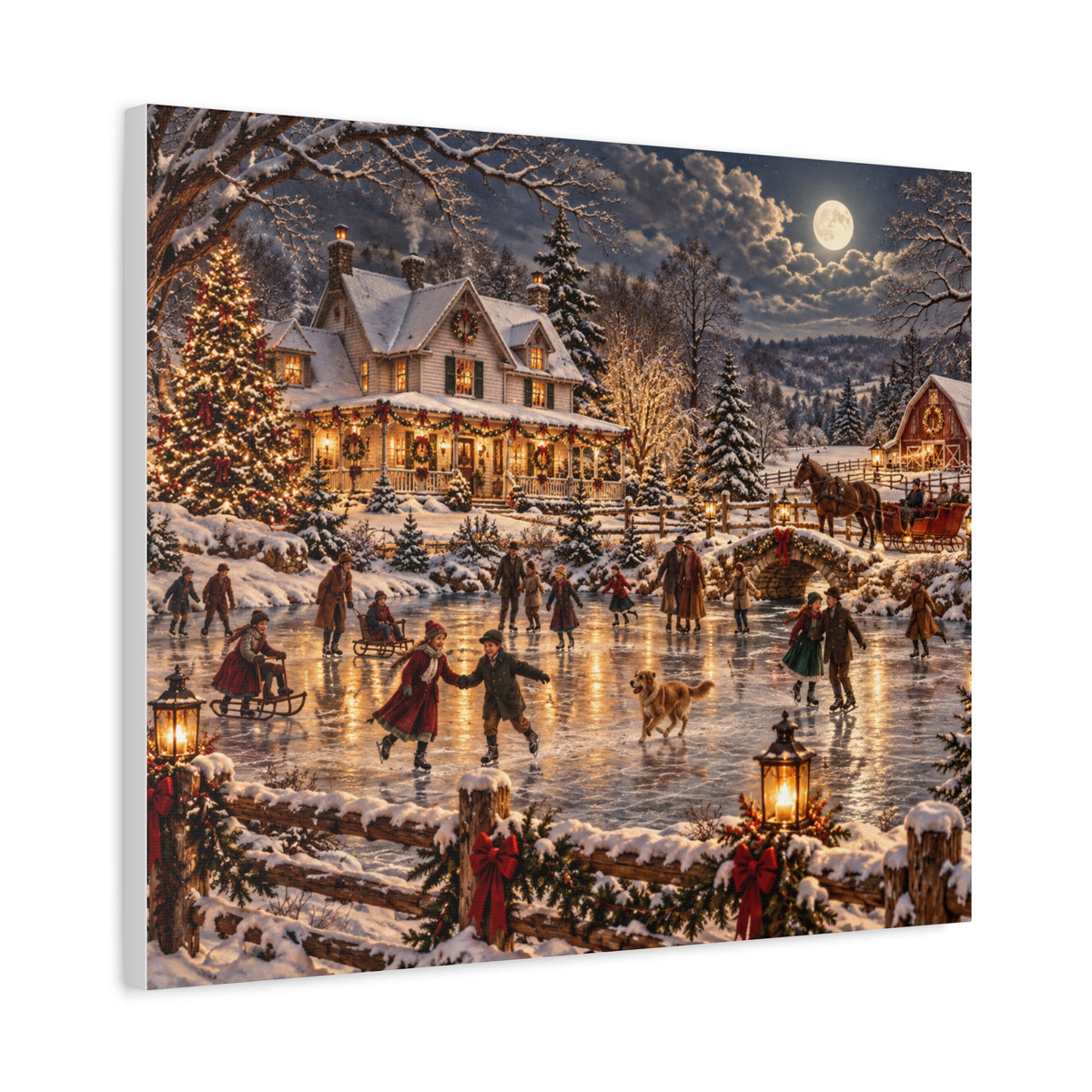 Christmas Village Ice Skating Matte Canvas Wall Art