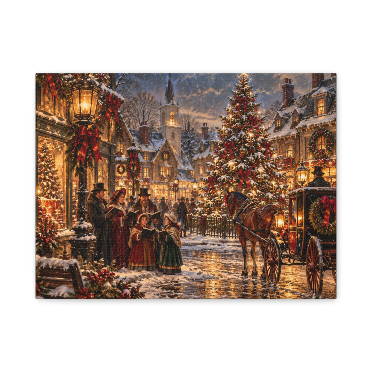 Christmas Carolers Vintage Street Canvas - Matte Stretched Wall Art