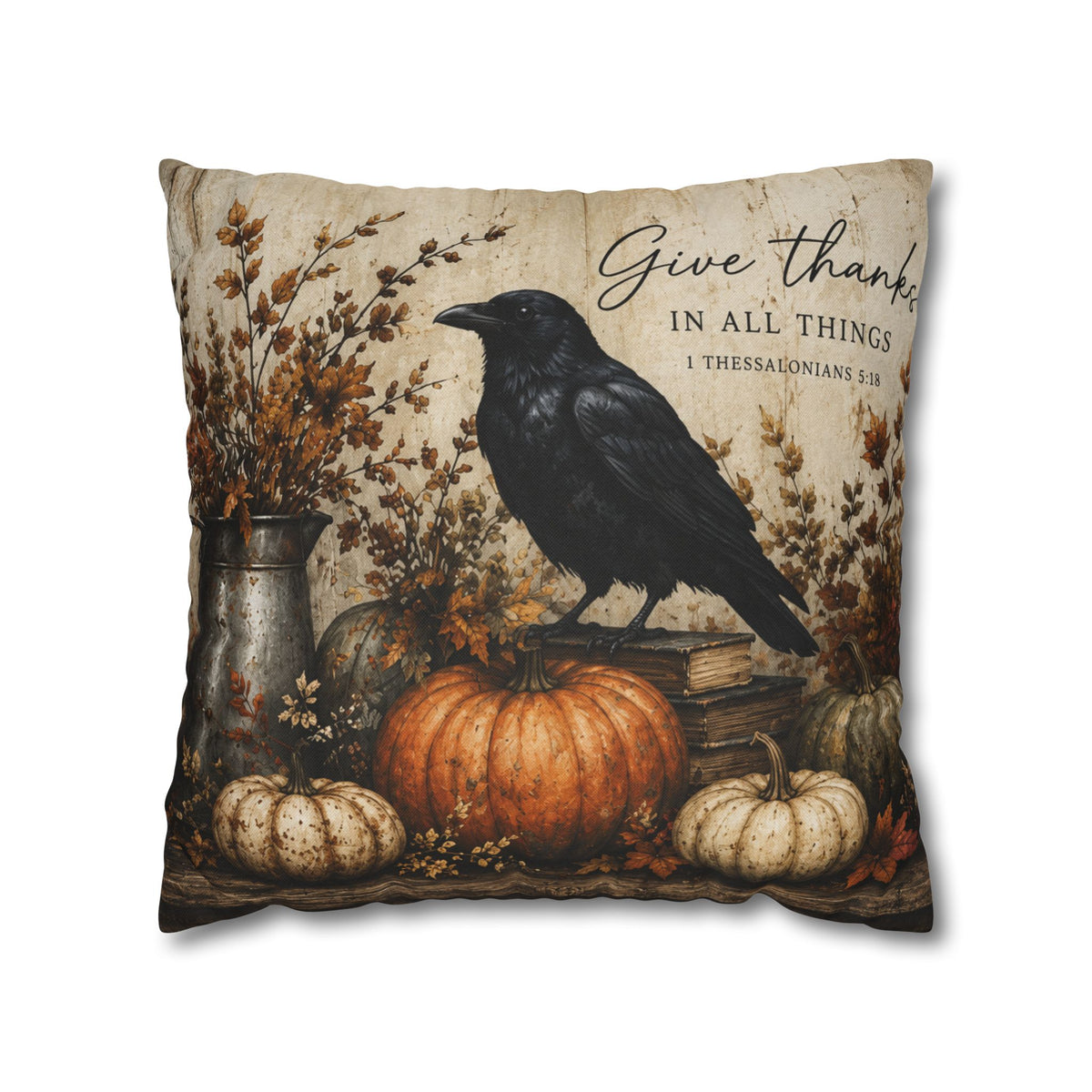 Give Thanks Crow Pumpkin Pillowcase | Fall Thanksgiving Decor