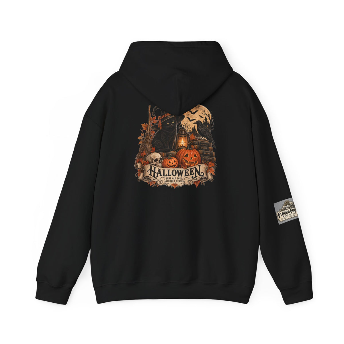 Vintage Halloween Black Cat Hoodie | Witchy Fall Graphic Sweatshirt | Flour & Foundry Mercantile Co.