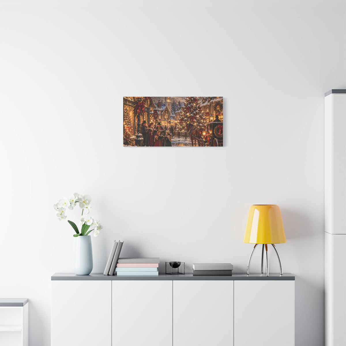 Christmas Carolers Vintage Street Canvas - Matte Stretched Wall Art