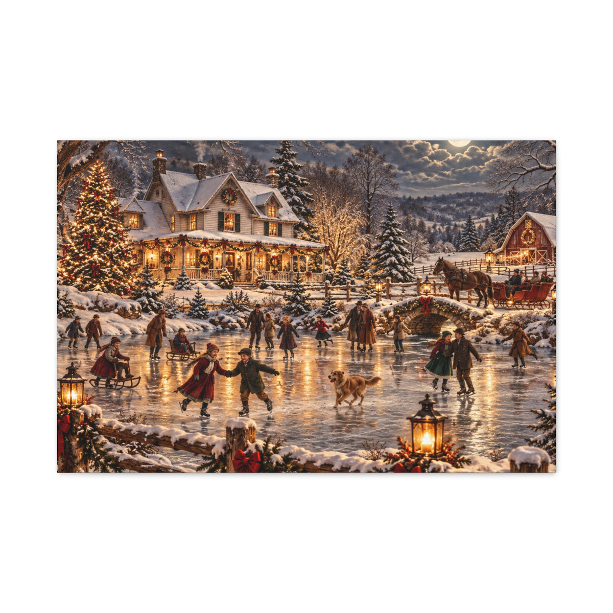 Christmas Village Ice Skating Matte Canvas Wall Art