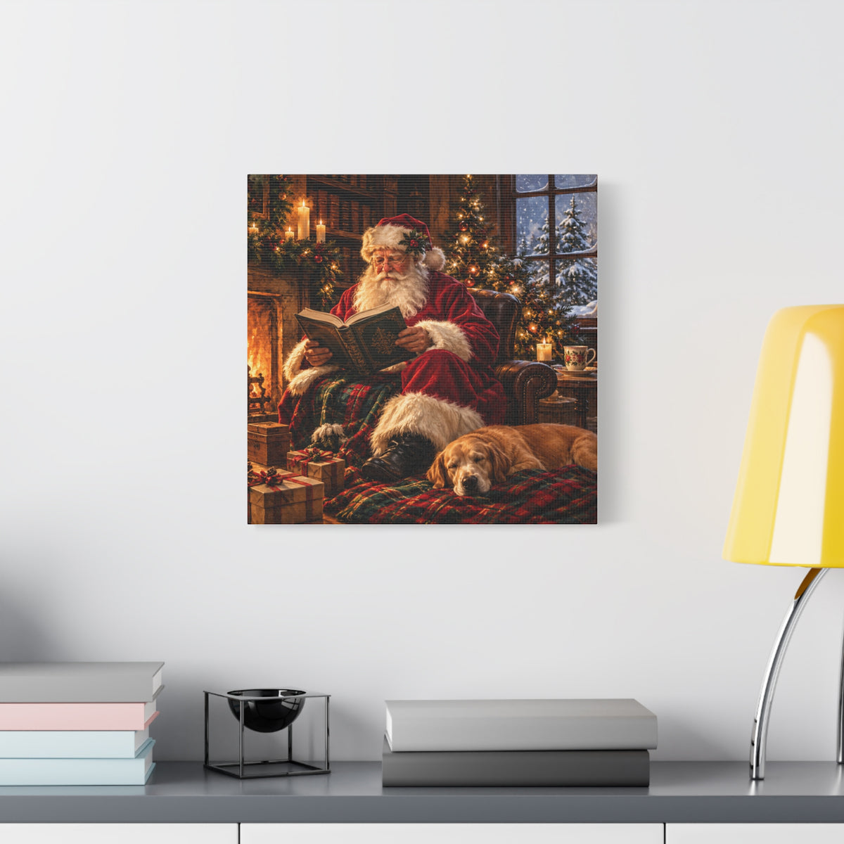 Santa Reading by the Hearth Canvas Wall Art