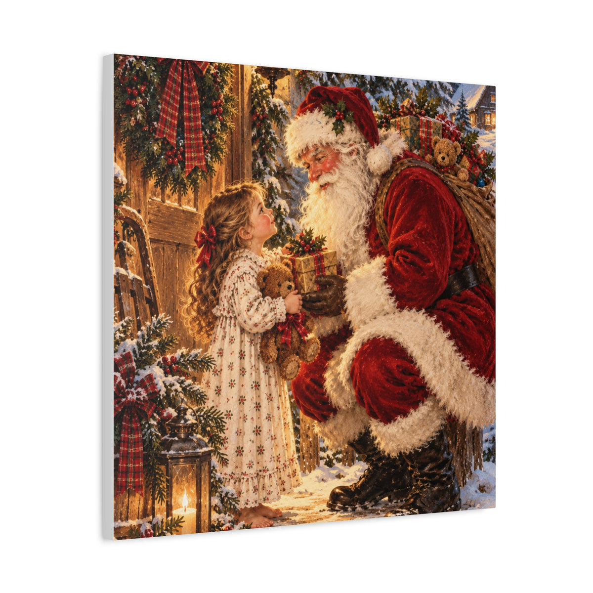 Vintage Santa and Child Christmas Canvas Wall Art
