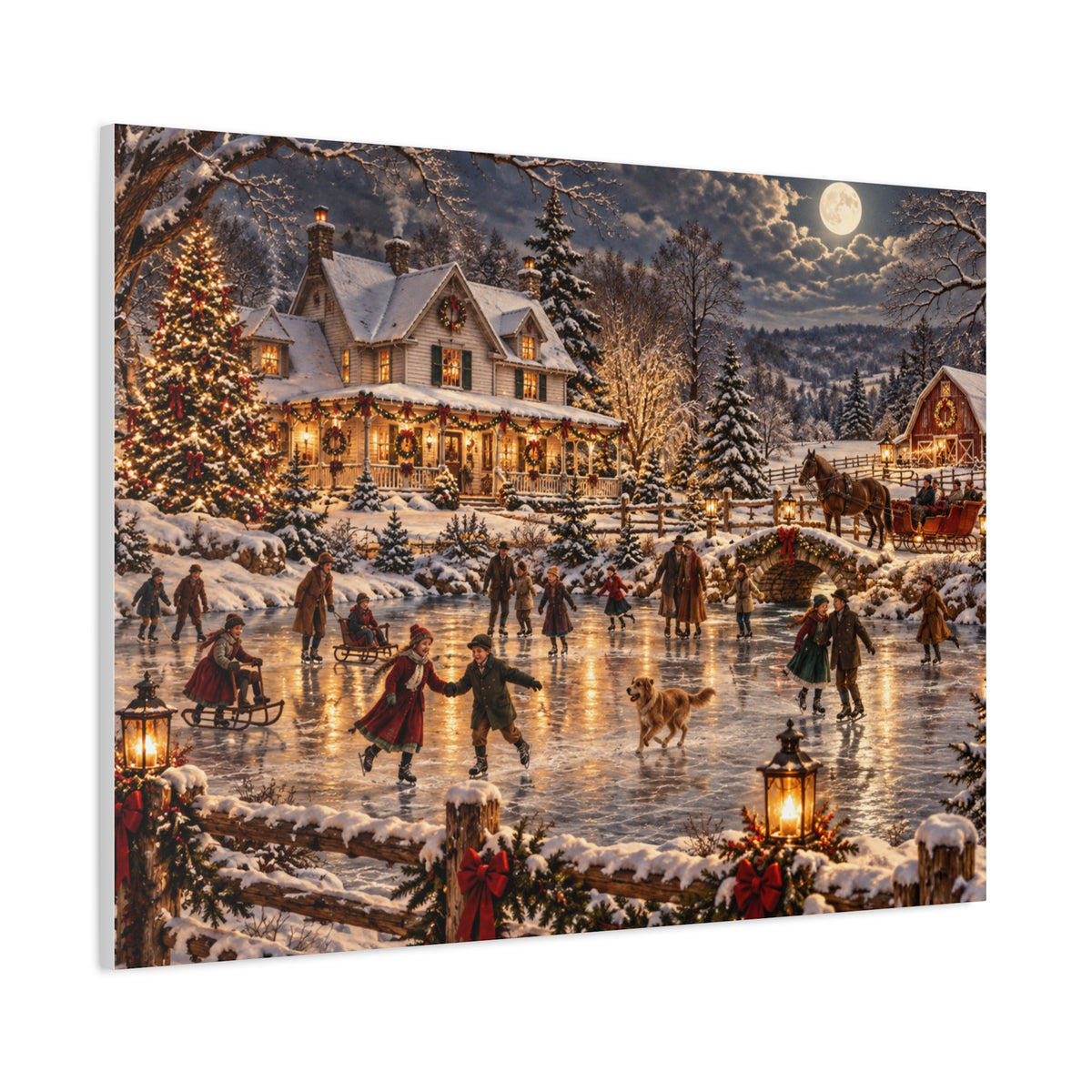 Christmas Village Ice Skating Matte Canvas Wall Art