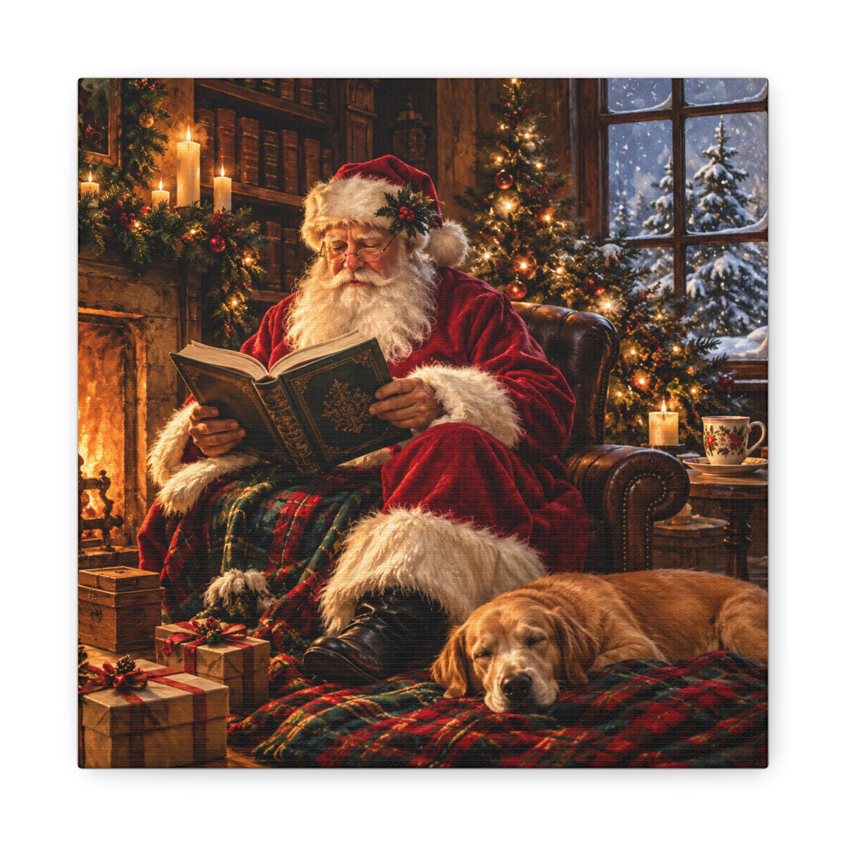 Santa Reading by the Hearth Canvas Wall Art