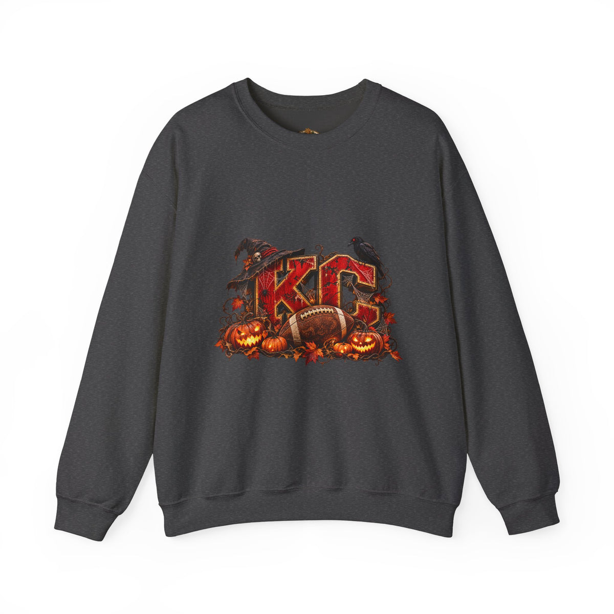 KC Halloween Crewneck Sweatshirt — Haunted Pumpkin Football Design-Flour and Foundry Meercantile Co.