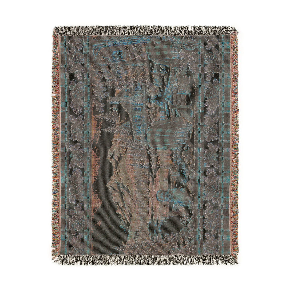 Rustic Mountain Lodge Woven Blanket – Winter Cabin, Golden Retriever and Lake Throw