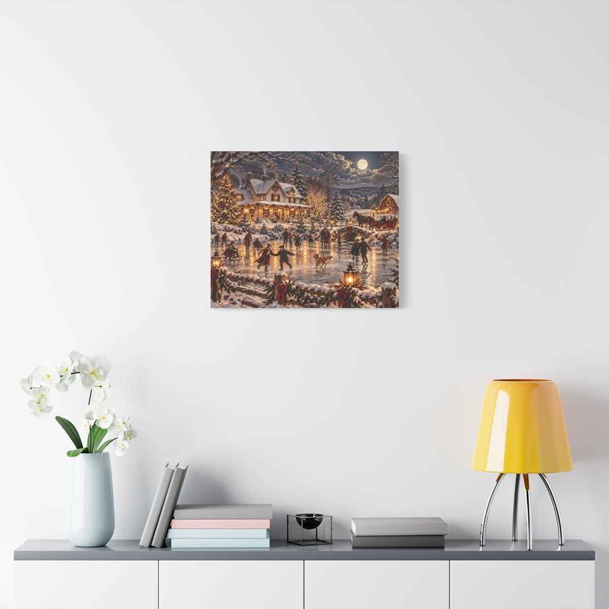 Christmas Village Ice Skating Matte Canvas Wall Art