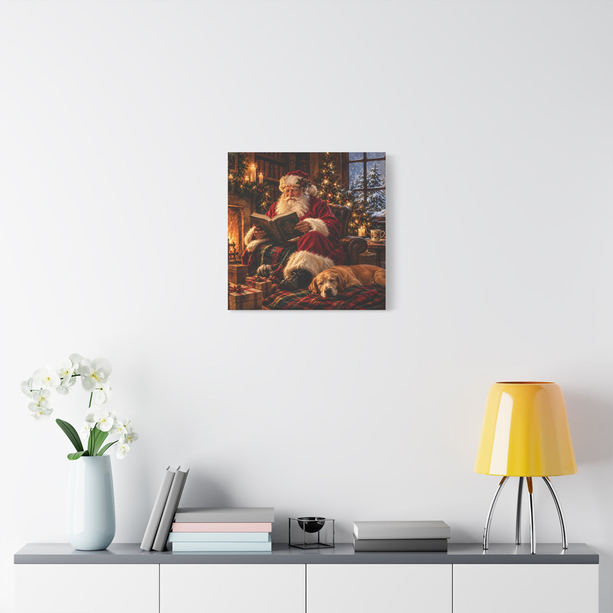 Santa Reading by the Hearth Canvas Wall Art