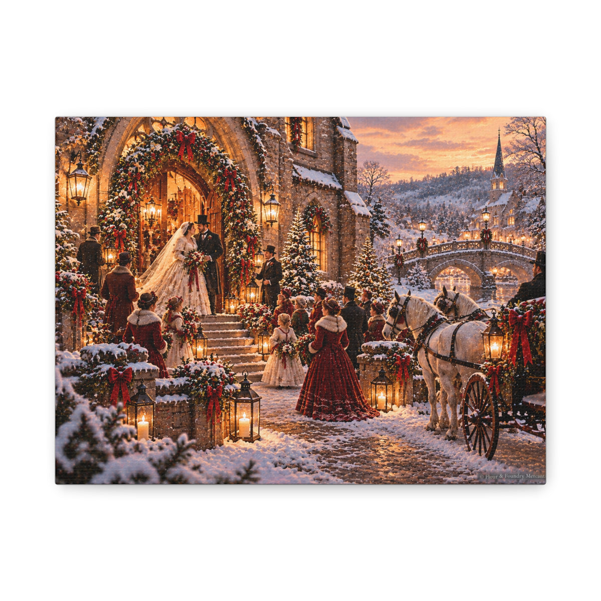 Victorian Christmas Wedding Church Scene Canvas