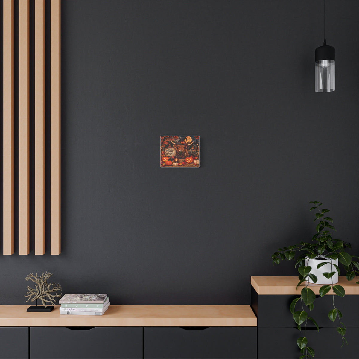Halloween Highland Cow Canvas – "Have a Moo-tifully Spooky Halloween" Matte Stretched Wall Art