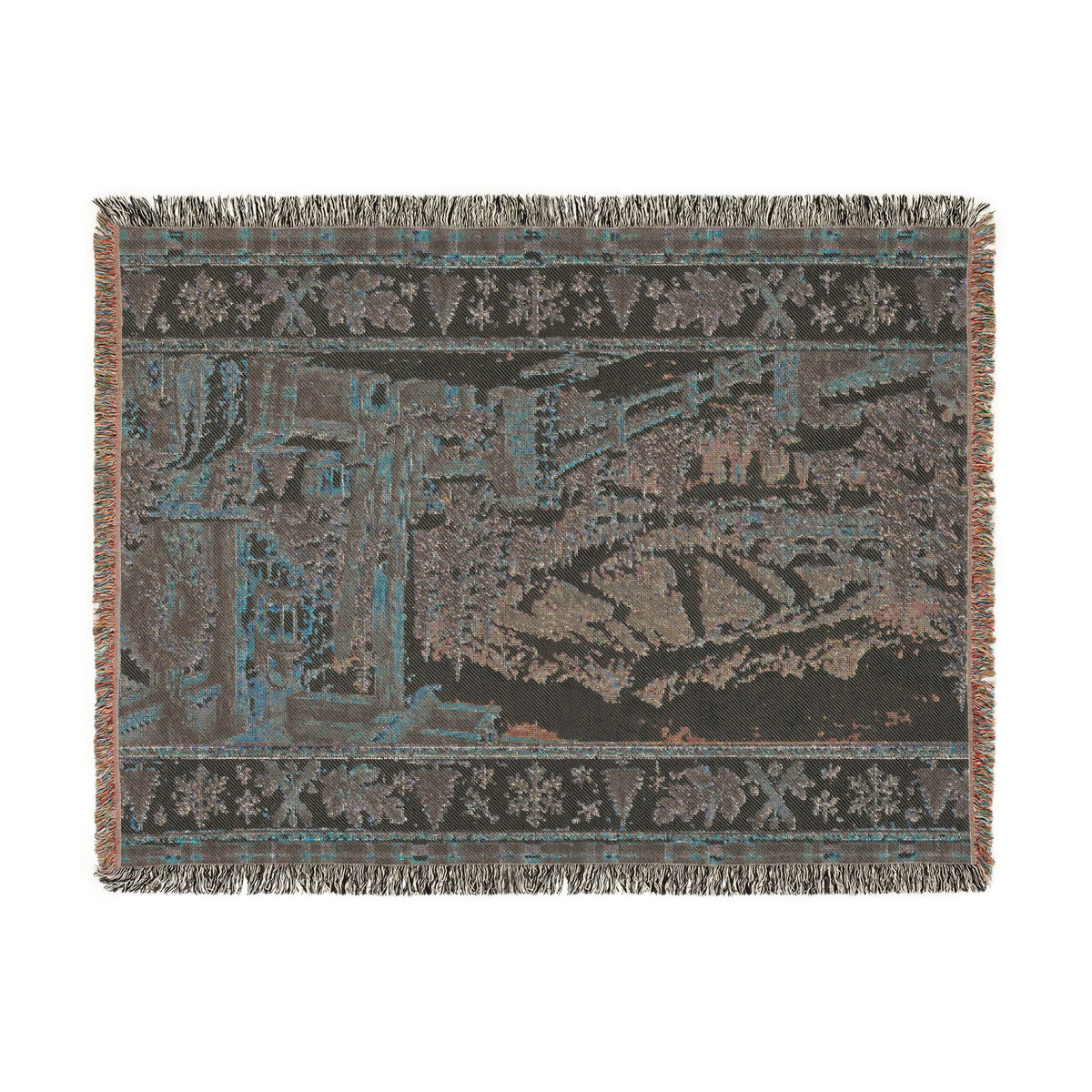Vintage Ski Lodge Woven Blanket – Rustic Mountain Cabin Winter Throw