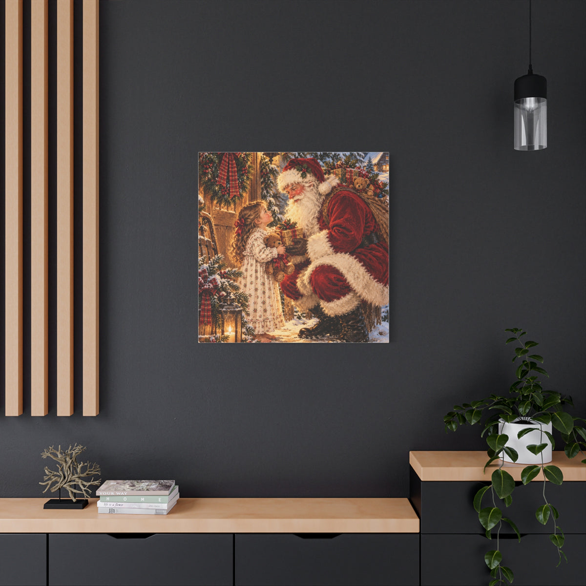 Vintage Santa and Child Christmas Canvas Wall Art