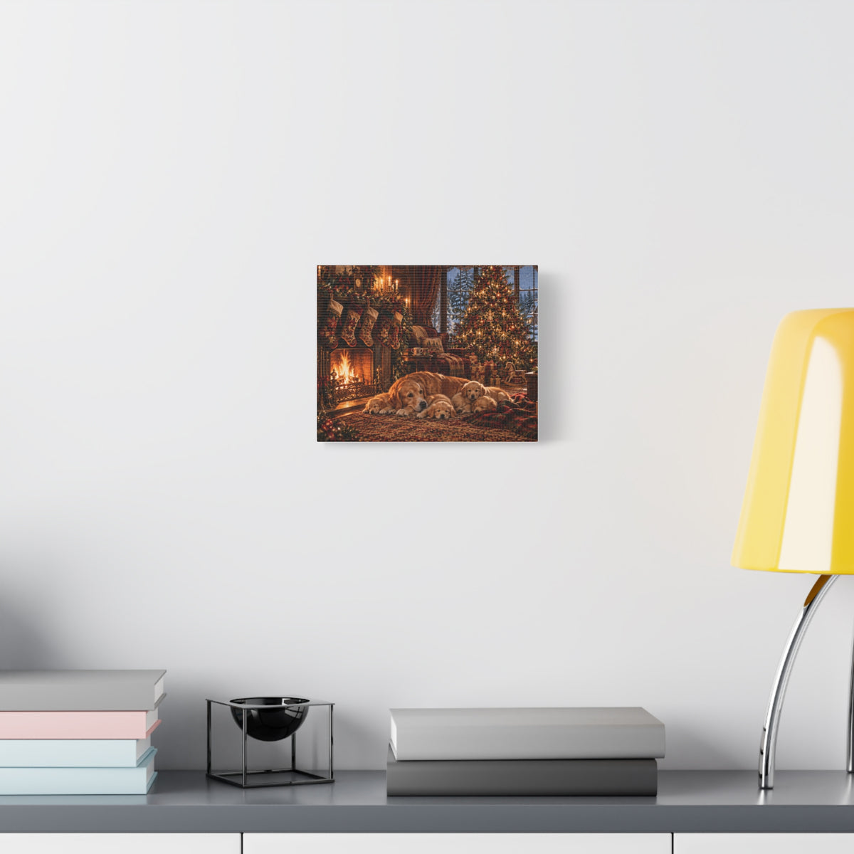 Cozy Christmas Dogs by the Fireplace Canvas Wall Art