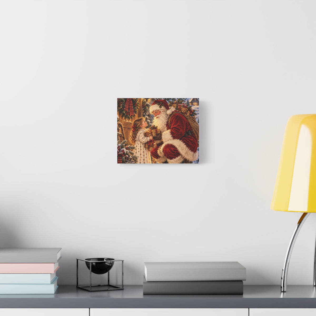 Vintage Santa and Child Christmas Canvas Wall Art