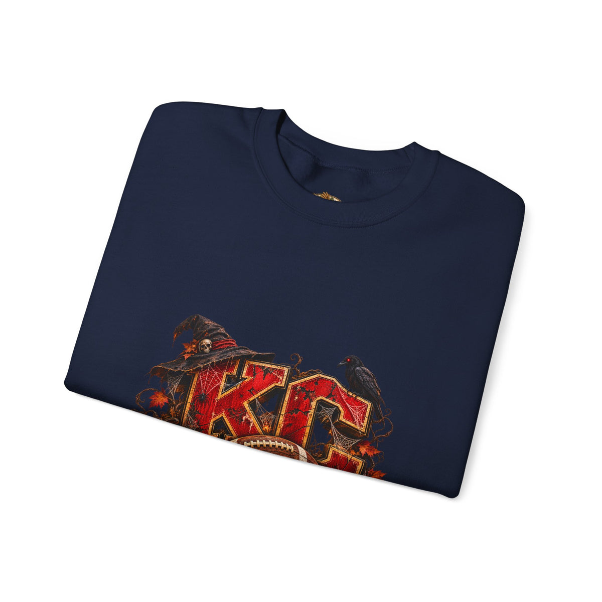 KC Halloween Crewneck Sweatshirt — Haunted Pumpkin Football Design-Flour and Foundry Meercantile Co.