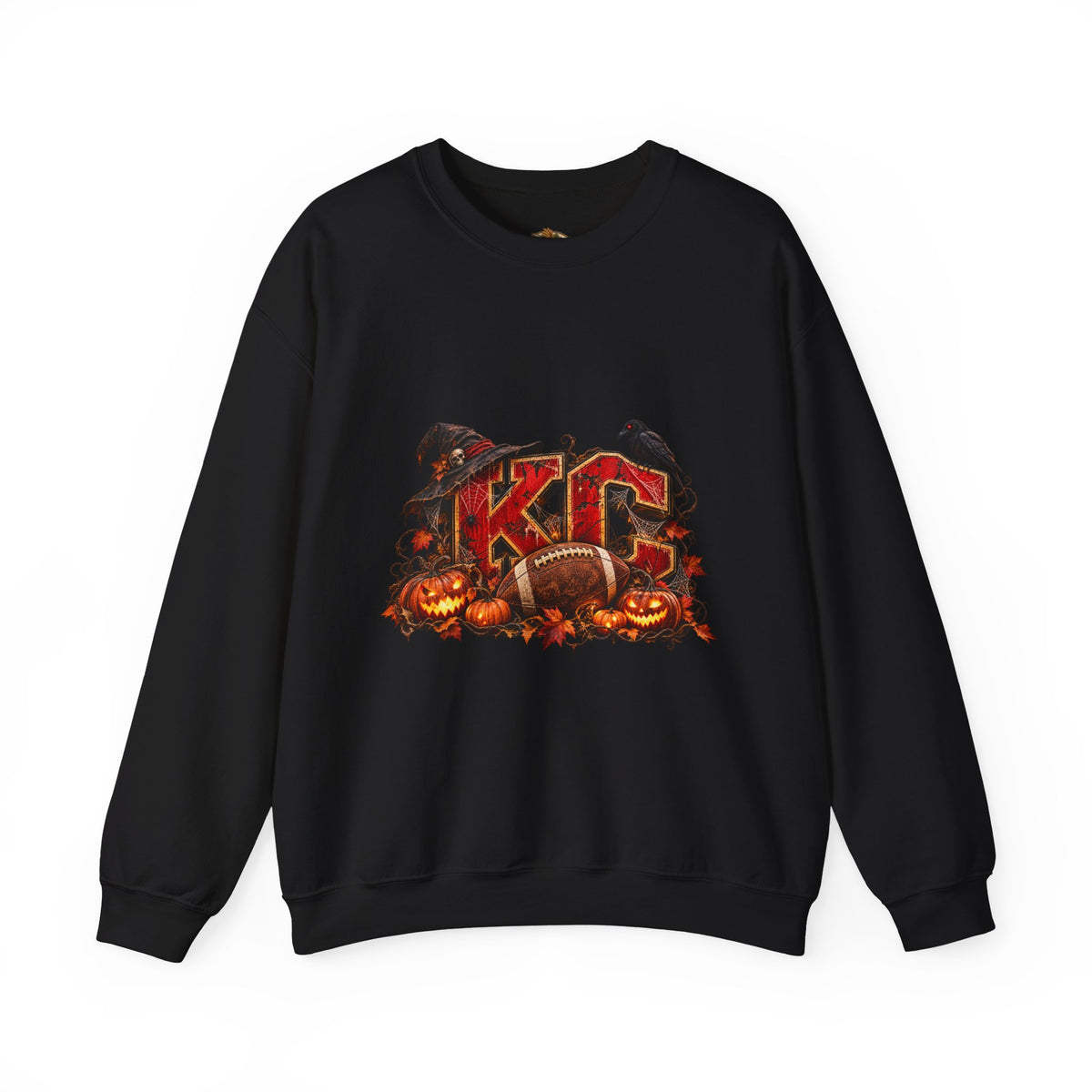 KC Halloween Crewneck Sweatshirt — Haunted Pumpkin Football Design-Flour and Foundry Meercantile Co.