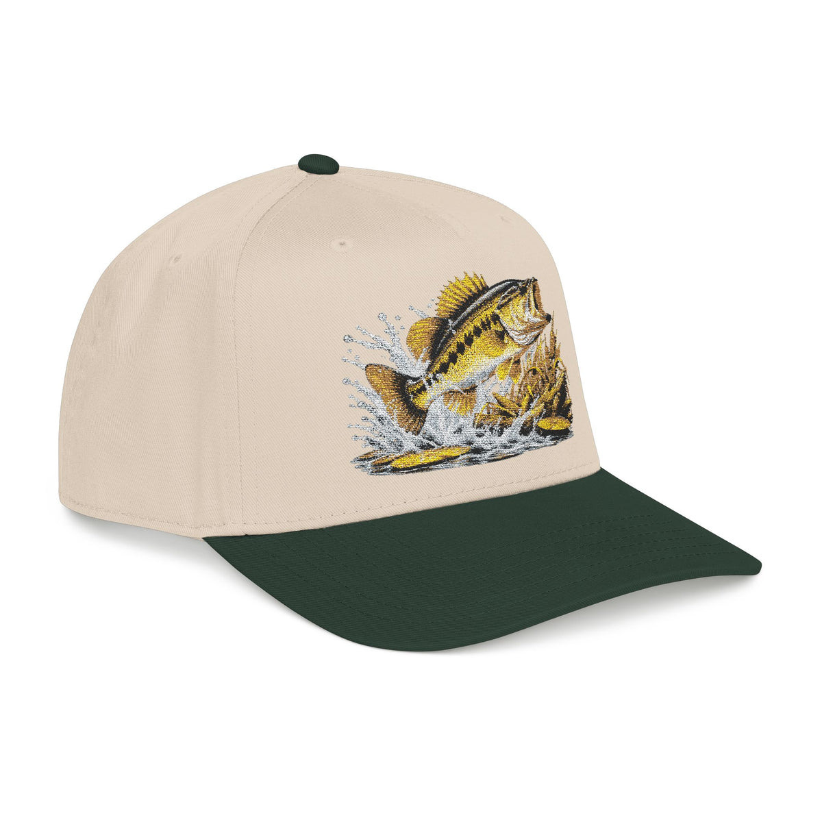 Fishing Bass Cap — Embroidered Jumping Bass Mid-Profile Baseball Hat