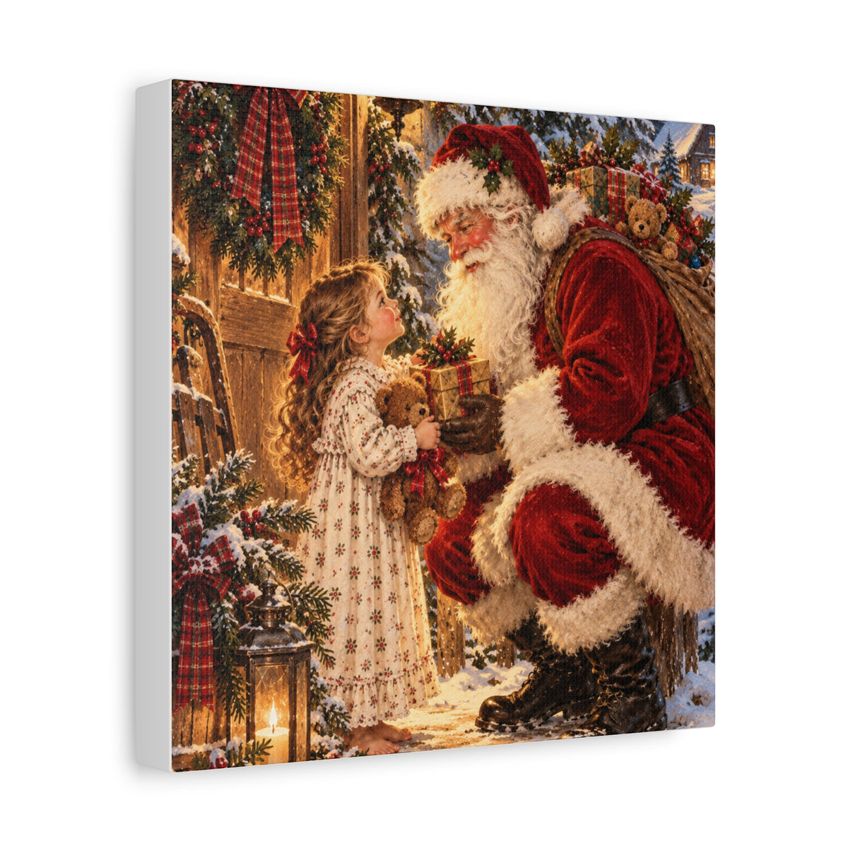 Vintage Santa and Child Christmas Canvas Wall Art