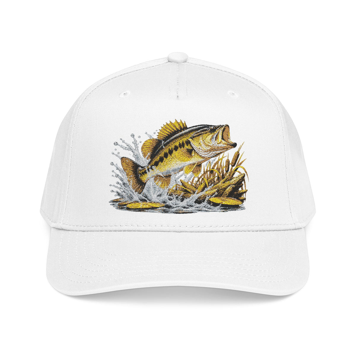 Fishing Bass Cap — Embroidered Jumping Bass Mid-Profile Baseball Hat