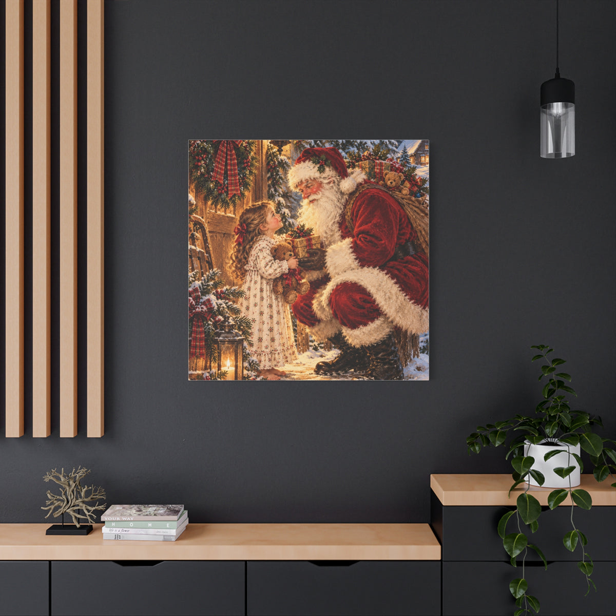 Vintage Santa and Child Christmas Canvas Wall Art