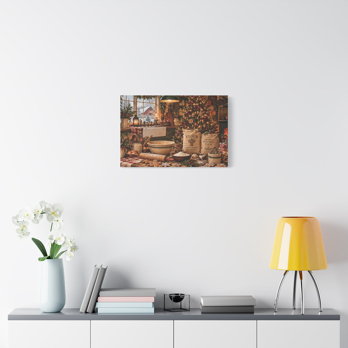 Christmas Kitchen Canvas Wall Art — Cozy Holiday Baking Scene, Rustic Farmhouse Holiday Decor