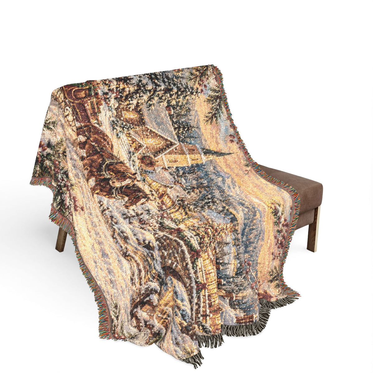 Vintage Winter Carriage Woven Blanket